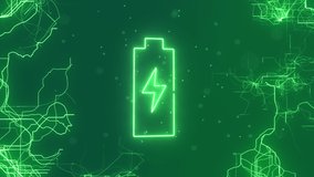 Battery charging in an abstract technological background of connections. Renewable and sustainability energy. 4K video. - Powered by Shutterstock - Get 15% off with code: PIKWIZARD15