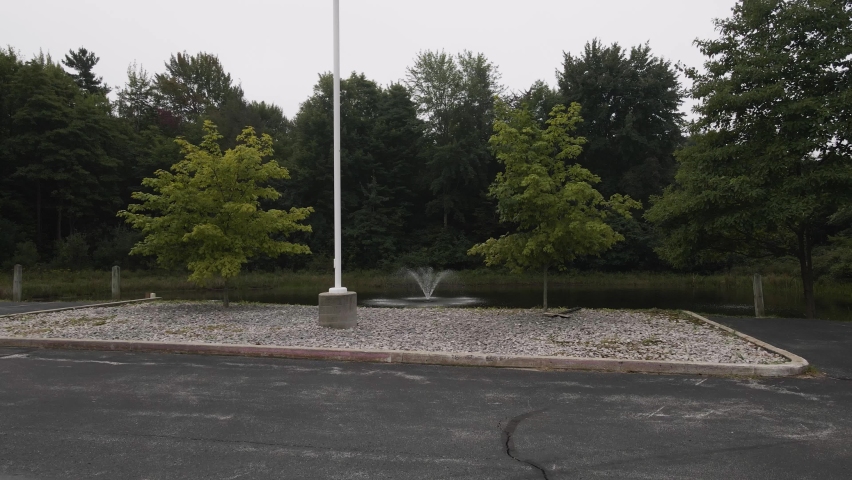 In-Pond water fountain on a gray day.