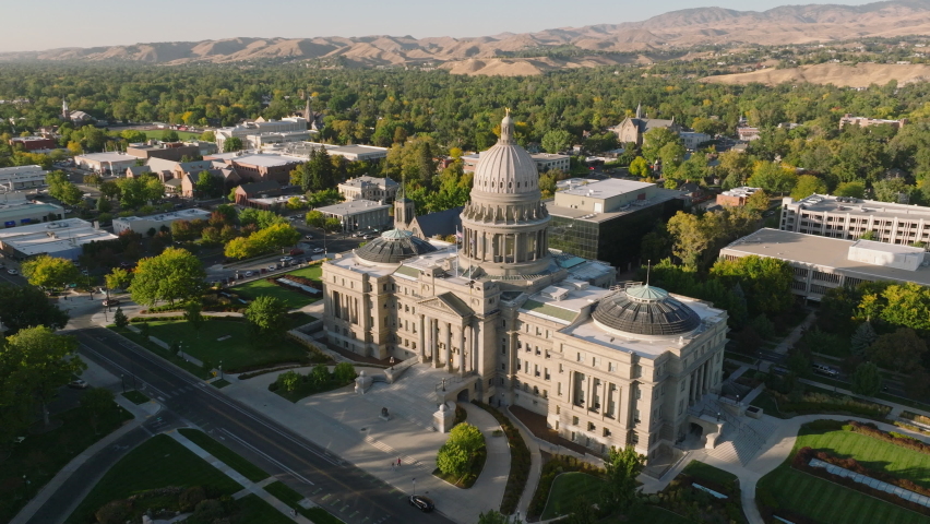 Aerial footage of Idaho state capital in downtown Boise