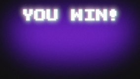 You win retro text 80s style glitch vintage mood animation, noisy background, old video games style. ProRes codec.