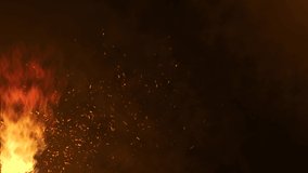 Fire sparks rising up and flames background images for illustration and video transitions.4K 3D animation.