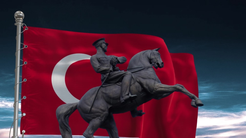 Ataturk Statue With Turkish Flag