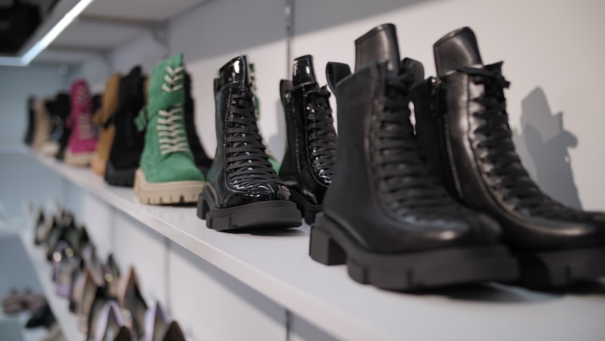 shoes on store shelves close-up