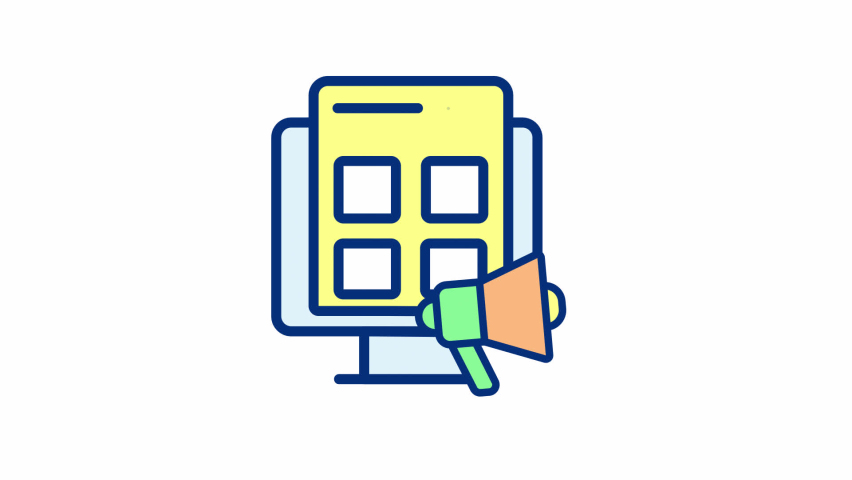 Animated digital site RGB color icon. Online marketing. Advertising campaign. Seamless loop HD video with alpha channel on transparent background. Simple filled line motion graphic animation