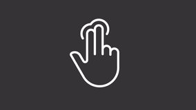 Animated two fingers white line icon. Double touch control. Touchscreen navigation. Seamless loop HD video with alpha channel on transparent background. Motion graphic design for night mode
