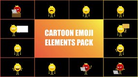 Looped cartoon Emoji pack contains emoji with alpha channel. Rendered as MOV with PNG Alpha codec. More elements in our portfolio.