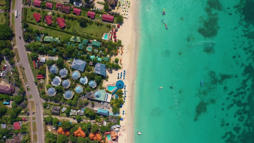 Aerial view of Negril. West coast of Jamaica. Seven Mile Beach.  Royalty-Free Stock Footage #1095955041