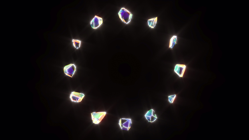 Modern bright gems in a circle intro able to loop seamless 4k. 3D Illustration