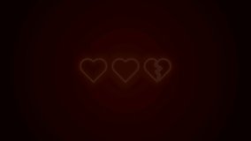 Glowing neon line Hearts for game icon isolated on black background. 4K Video motion graphic animation.