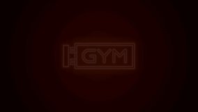Glowing neon line Location gym icon isolated on black background. 4K Video motion graphic animation.