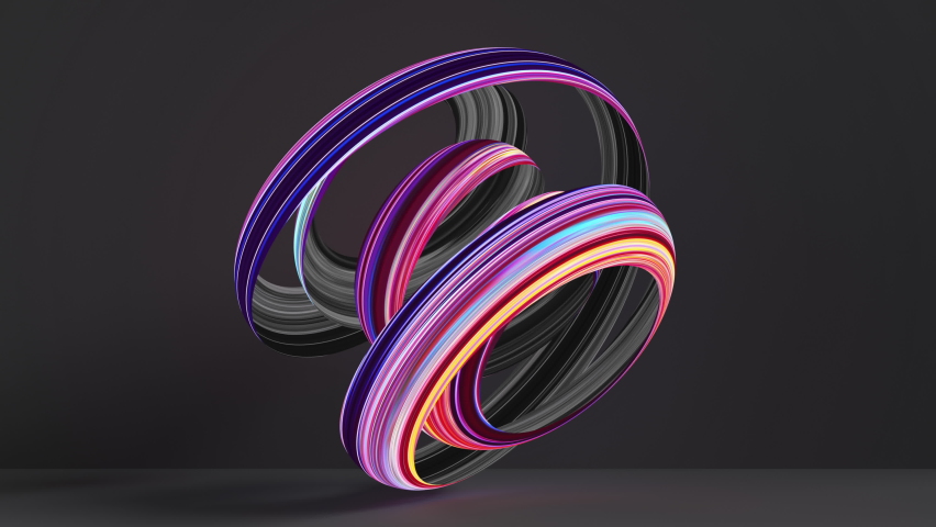 looping 3d animation. Spinning colorful tangled ribbon isolated on black background Royalty-Free Stock Footage #1096008583
