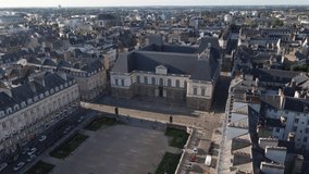 Brittany Parliament in Rennes city center, France. Aerial forward