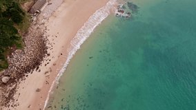 Jersey island, UK - 2022.01.29: Aerial drone footage view of Beautiful nature views of coastal cliffs and beaches on Jersey Island (Channel Islands, UK)