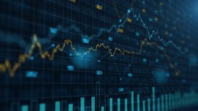 Stock market and exchange data of price at market wall. Change and volume. Financial indexes change up and down over time. Concept of cryptocurrency and bitcoin BTC crypto trading - Powered by Shutterstock - Get 15% off with code: PIKWIZARD15