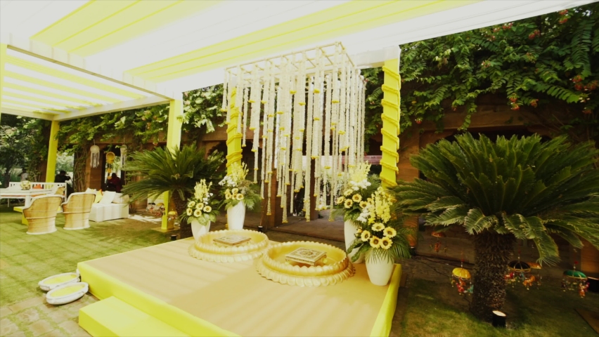 A decorated Indian wedding stage