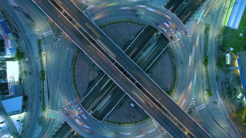 Expressway top view, Road traffic an important infrastructure, car traffic transportation above intersection road in city night, aerial view cityscape of advanced innovation, financial technology	 Royalty-Free Stock Footage #1096031347