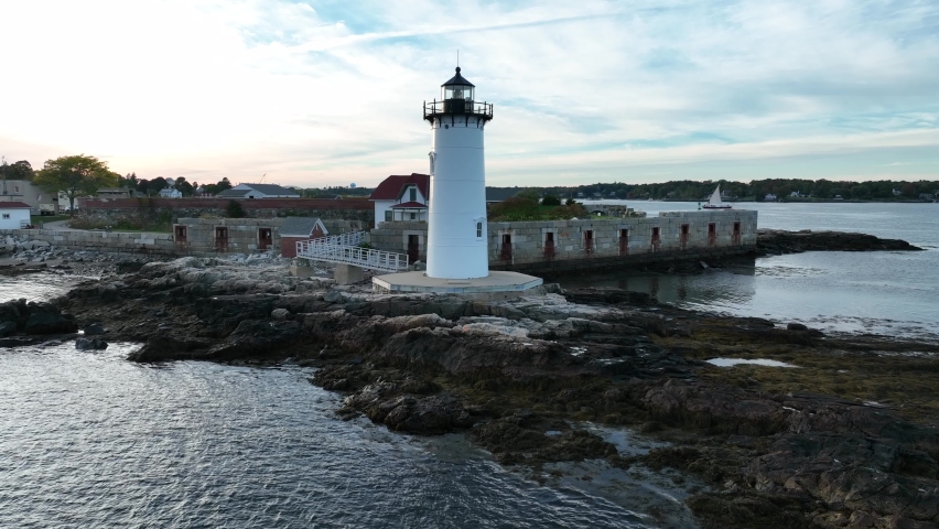 Portsmouth Harbor Lighthouse and US Coast Guard Station New Castle, New Hampshire. Aerial view.