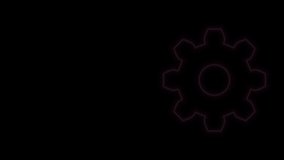 Glowing neon line Gear icon isolated on black background. Cogwheel gear settings sign. Cog symbol. 4K Video motion graphic animation.
