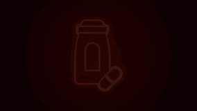 Glowing neon line Sedative pills icon isolated on black background. 4K Video motion graphic animation.