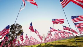 View on Waves of Flags on annual ceremony at Pepperdine University, CA, USA. Shot of honoring the lives lost in the terror attacks on September 09,11, 2001. High quality 4k footage - Powered by Shutterstock - Get 15% off with code: PIKWIZARD15