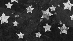 Grey stars and dots on black grunge background. Seamless looping abstract motion design. Video animation Ultra HD 4K 3840x2160