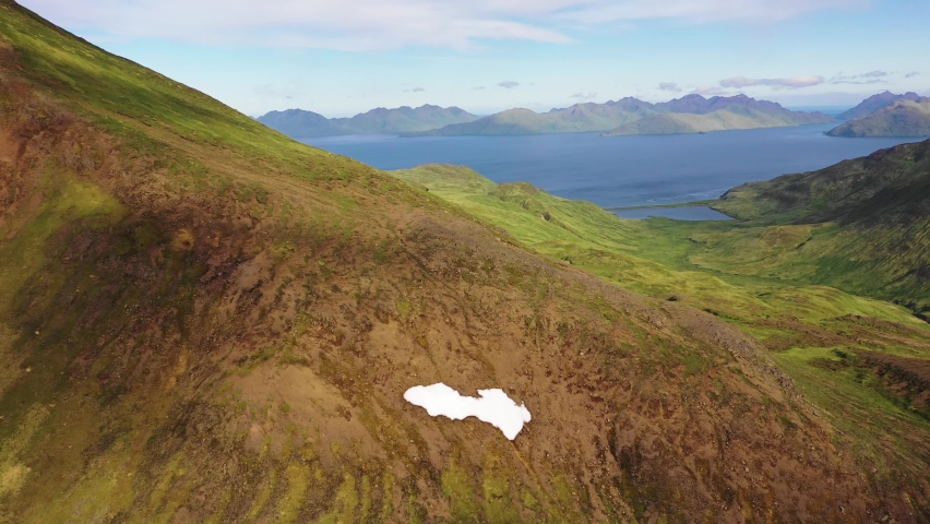 Aerial view of Unalaska island, Alaska, United States.