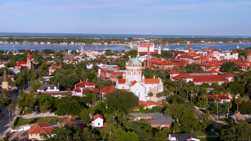 Wide panoramic bird's eye view of St. Augustine, Florida Royalty-Free Stock Footage #1096064315