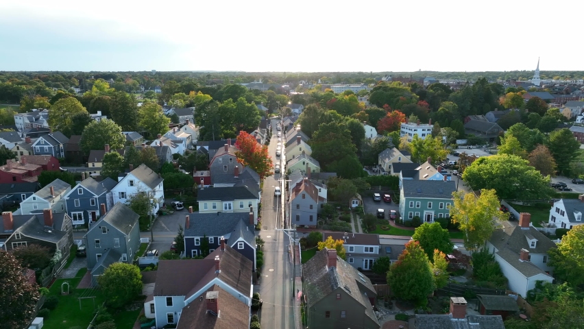Historic residential district in Colonial American town. Portsmouth New Hampshire on border with state of Maine.