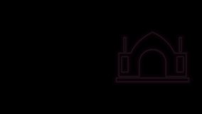 Glowing neon line Hindu spiritual temple icon isolated on black background. 4K Video motion graphic animation.