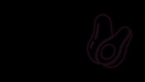 Glowing neon line Avocado fruit icon isolated on black background. 4K Video motion graphic animation.