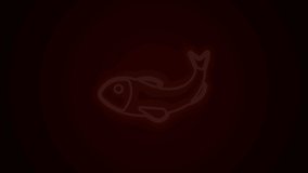 Glowing neon line Dried fish icon isolated on black background. 4K Video motion graphic animation.