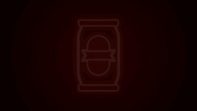Glowing neon line Beer can icon isolated on black background. 4K Video motion graphic animation.