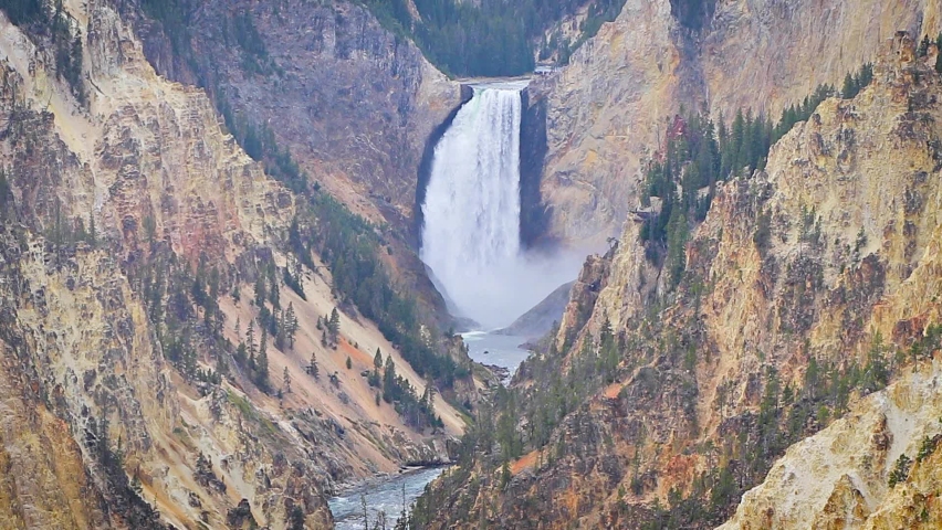 Lower falls in Yellowstone River and the amazing Grand Canyon of the Yellowstone in Yellowstone National Park, Wyoming.