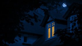 Lightning Strikes And Full Moon Above Bedroom Window With Light On - Powered by Shutterstock - Get 15% off with code: PIKWIZARD15