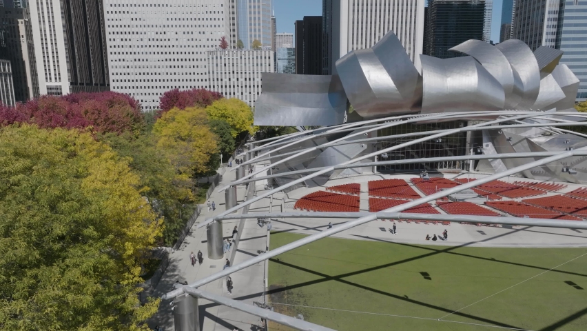 Chicago Jay Pritzker Pavilion left to right just above the structure