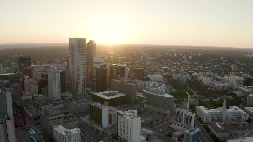 4k Aerial Drone Footage - Skyline of the City of Denver Colorado at Sunrise.	
