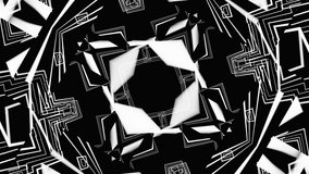 Animated mosaic of abstract shapes. Wave movement of lines and geometric objects. Looped graphic background for overlay. Black and white color. Hypnotic effect. High quality 4k video footage