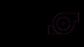 Glowing neon line Automotive turbocharger icon isolated on black background. Vehicle performance turbo. Turbo compressor induction. 4K Video motion graphic animation.