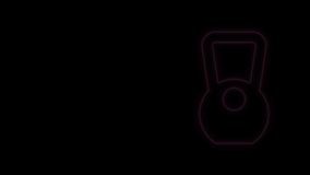 Glowing neon line Kettlebell icon isolated on black background. Sport equipment. 4K Video motion graphic animation.