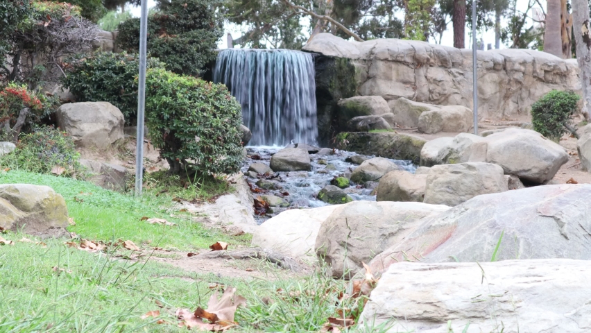 Waterfall and Rocks at Kenneth Hahn State Park - Culver City, Los Angeles, California	