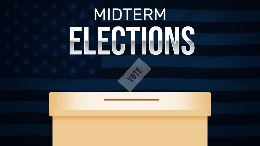 Midterm Elections Background with Waving American Flag and Voting Box 4K Animation. United States of America elections concept backdrop 