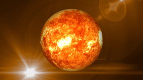 Volcanoes of the sun surface, Sun spinning his own axis, Front view of rotating sun with background, Rotating 3d sun in Fictional and realistic Rotating, Video concept .