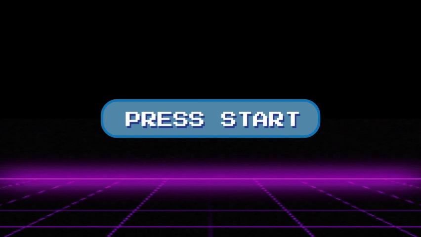 Red 1980's vintage neon perspective grid, initial retro video game screen with the written text "press start" in a pop-up window. Vaporwave abstract animation clip - Powered by Shutterstock - Get 15% off with code: PIKWIZARD15
