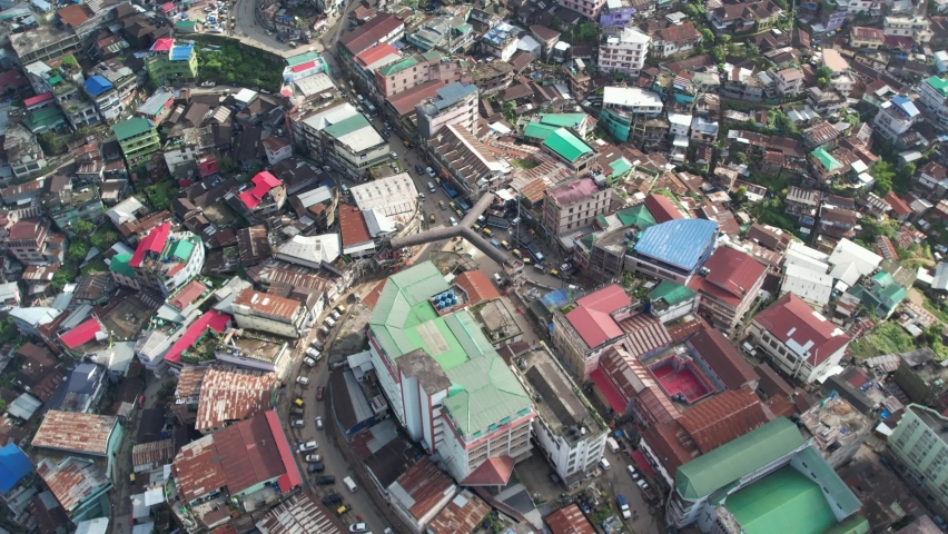 Aerial view of Kohima City Centre which shows taxi stand, bridge, Etc Royalty-Free Stock Footage #1096144239