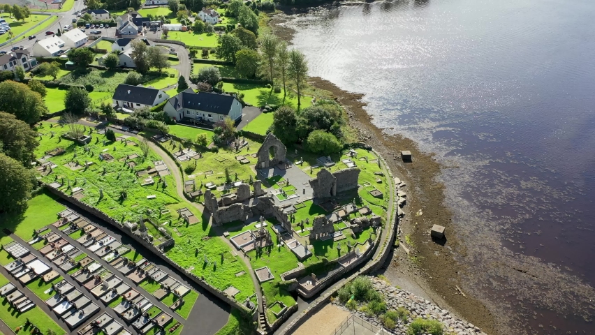 Aerial view of the historic Abbey in Donegal Town, County Donegal, Ireland Royalty-Free Stock Footage #1096148369