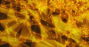 Yellow golden beautiful bright glowing shiny digital futuristic glass triangles from lines and dots. Abstract background, intro, video in high quality 4k