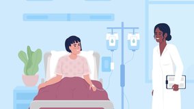 Animated visit patient illustration. Doctor giving medical results. General screening. Looped flat color 2D cartoon characters animation video in HD with hospital interior on transparent background