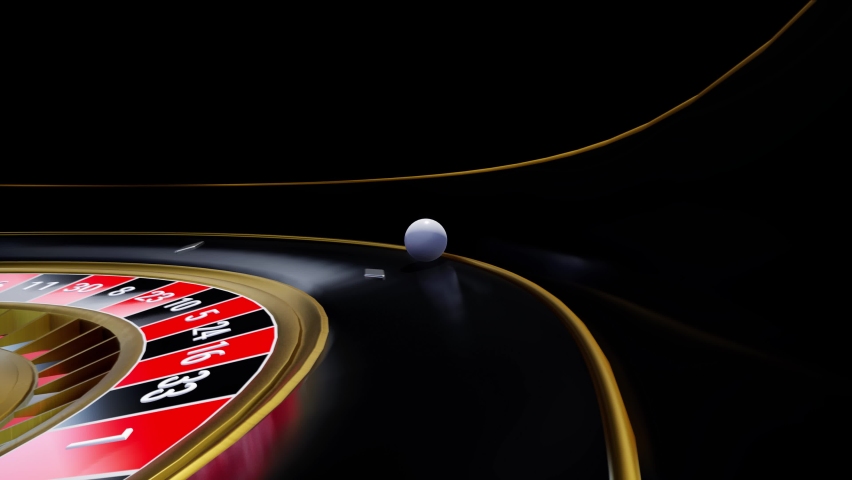 Rolling Dynamic White Ball on the Black and Gold Colored Roulette Wheel, Gambling Game Background Royalty-Free Stock Footage #1096157339