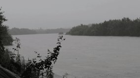 Scenery of river swollen by heavy rain