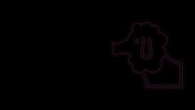 Glowing neon line French poodle dog icon isolated on black background. 4K Video motion graphic animation.